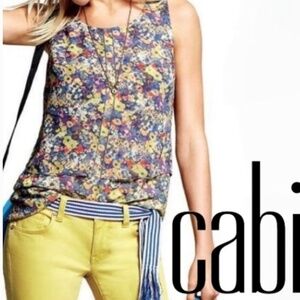 cAbi Springtime Watercolor Floral Sleeveless Layered Lined Blouse Sz M #245J